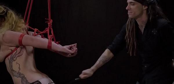  Submissive teen gets spanked hard and deepthroats her master